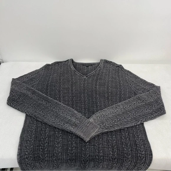John Varvatos USA Men’s XL Cotton Linen Blend Cable Knit V-Neck Sweater